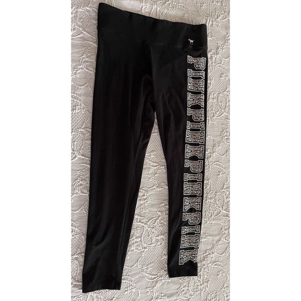 PINK Victoria's Secret Yoga Sequin Bling Leggings Black Ladies Large